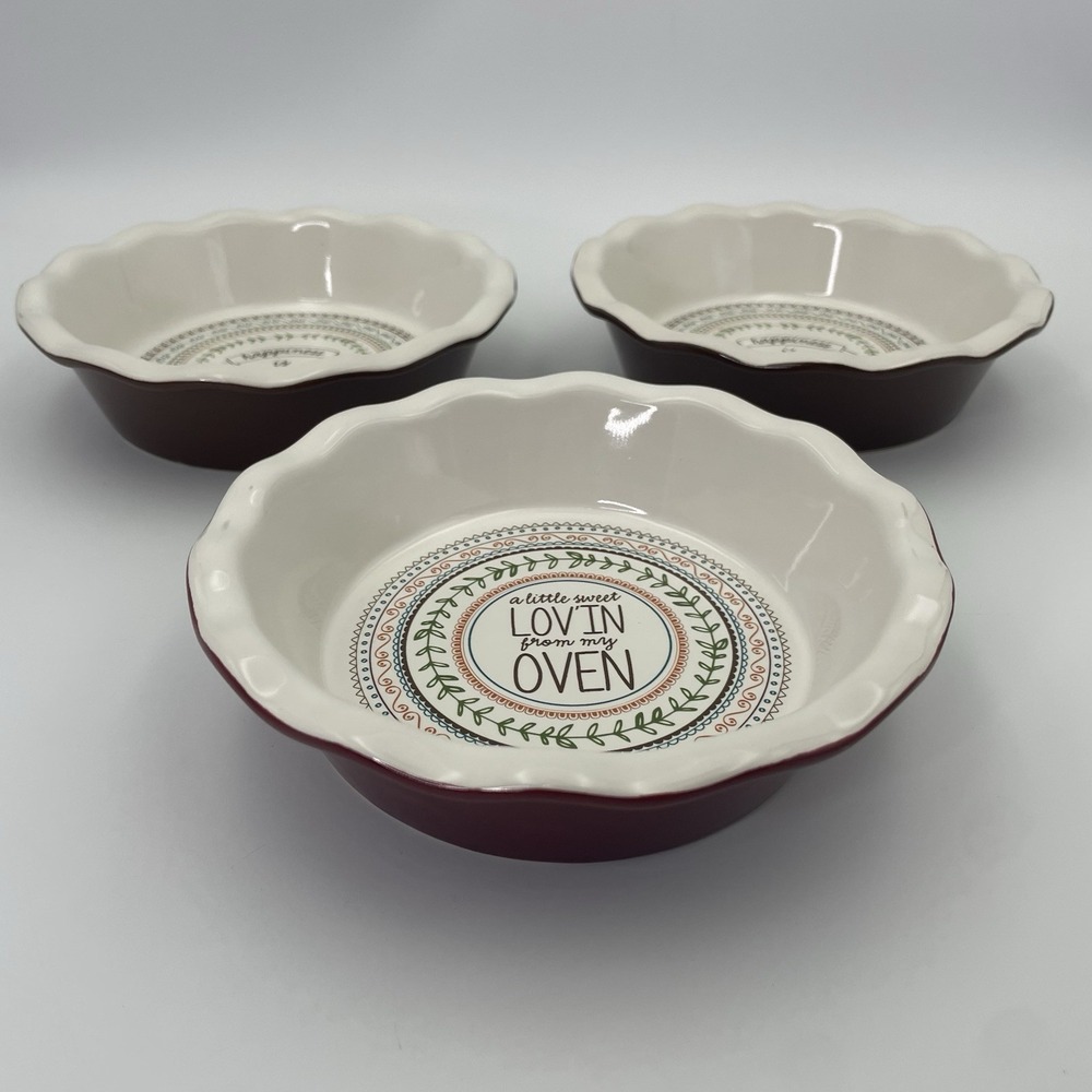 Ruffled Ceramic 6" Mini Pie Dish (Set of 3) Brown/Red Farmhouse Cottage Core - Picture 3 of 16